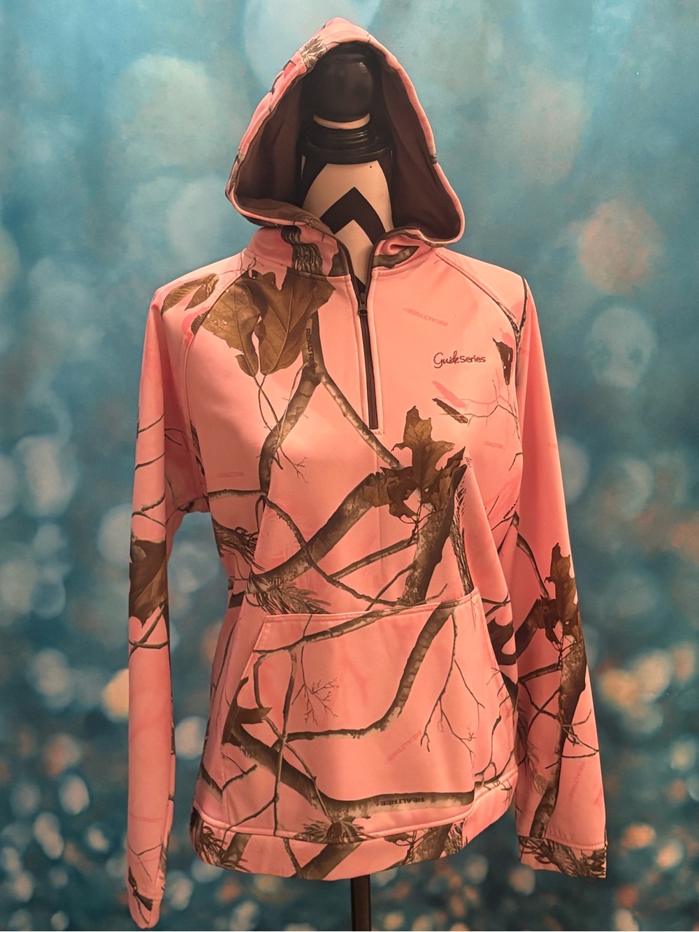 Women's Pink Camo Hooded Pullover 1/4 zip - XL